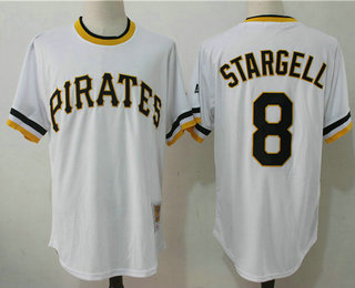 Men's Pittsburgh Pirates #8 Willie Stargell Name White  Pullover Cooperstown Collection Stitched MLB Jersey by Mitchell & Ness