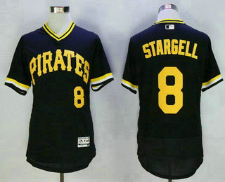 Men's Pittsburgh Pirates #8 Willie Stargell Retired Black Pullover 2016 Flexbase Majestic Baseball Jersey