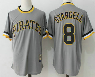 Men's Pittsburgh Pirates #8 Willie Stargell Retired Gray Pullover Stitched MLB Majestic Cooperstown Collection Jersey