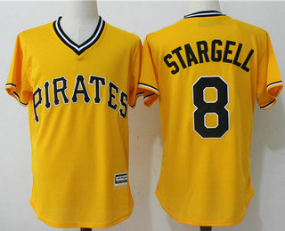 Men's Pittsburgh Pirates #8 Willie Stargell Retired Yellow Stitched MLB Majestic Cool Base Jersey