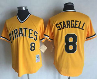 Men's Pittsburgh Pirates #8 Willie Stargell Stitched Yellow Mitchell And Ness Throwback MLB Jersey