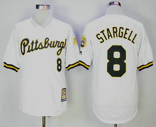 Men's Pittsburgh Pirates #8 Willie Stargell White Button 1987 Throwback Stitched MLB Mitchell & Ness Jersey