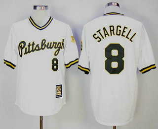 Men's Pittsburgh Pirates #8 Willie Stargell White Pullover 1986 Throwback Stitched MLB Mitchell & Ness Jersey