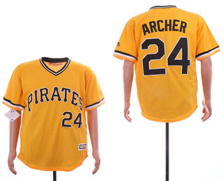 Men's Pittsburgh Pirates 24 Chris Archer Yellow Pullover Stitched MLB Cool Base Jersey