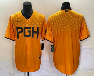 Men's Pittsburgh Pirates Blank Gold 2023 City Connect Stitched Jersey 02