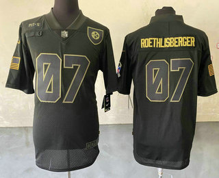 Men's Pittsburgh Steelers #07 Ben Roethlisberger Black 2020 Salute To Service Stitched NFL Nike Limited Jersey