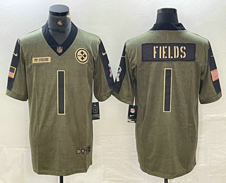 Men's Pittsburgh Steelers #1 Justin Fields 2021 Olive Salute To Service Limited Stitched Jersey