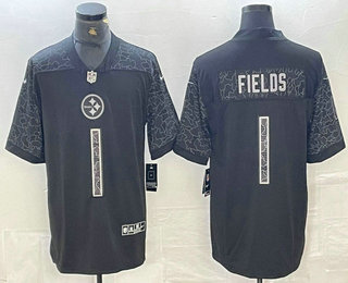 Men's Pittsburgh Steelers #1 Justin Fields Black Reflective Limited Stitched Football Jersey