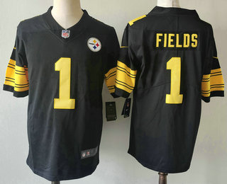 Men's Pittsburgh Steelers #1 Justin Fields Black Yellow 2022 Color Rush Stitched Nike Limited Jersey