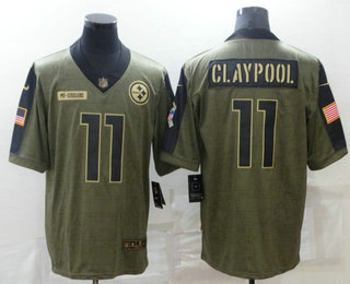 Men's Pittsburgh Steelers #11 Chase Claypool 2021 Olive Salute To Service Limited Stitched Jersey