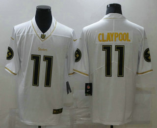 Men's Pittsburgh Steelers #11 Chase Claypool White 100th Season Golden Edition Jersey