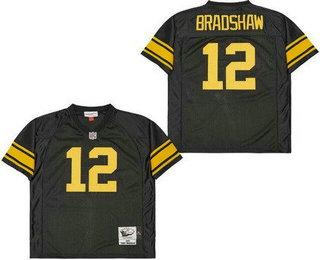 Men's Pittsburgh Steelers #12 Terry Bradshaw Black Yellow 1975 Throwback Jersey