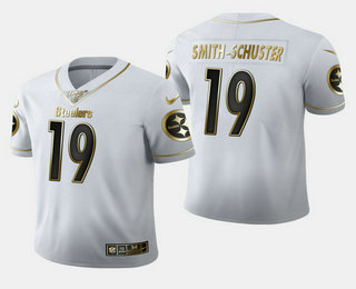 Men's Pittsburgh Steelers #19 JuJu Smith-Schuster White 100th Season Golden Edition Jersey