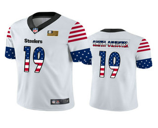 Men's Pittsburgh Steelers #19 JuJu Smith-Schuster White Independence Day Stars & Stripes Jersey