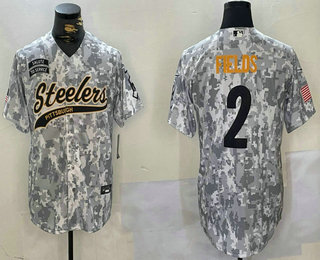 Men's Pittsburgh Steelers #2 Justin Fields Arctic Camo 2024 Salute to Service Stitched Baseball Jersey