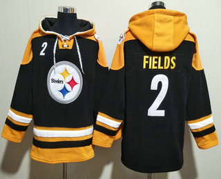 Men's Pittsburgh Steelers #2 Justin Fields Black Ageless Must Have Lace Up Pullover Hoodie