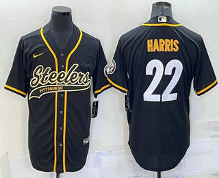 Men's Pittsburgh Steelers #22 Najee Harris Black With Patch Cool Base Stitched Baseball Jersey