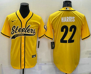 Men's Pittsburgh Steelers #22 Najee Harris Gold With Patch Cool Base Stitched Baseball Jersey