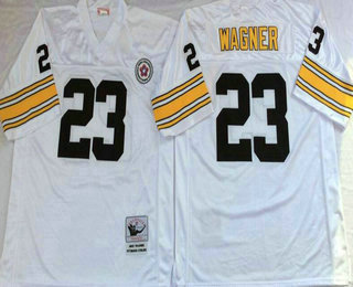 Men's Pittsburgh Steelers #23 Mike Wagner White Throwback Jersey by Mitchell & Ness