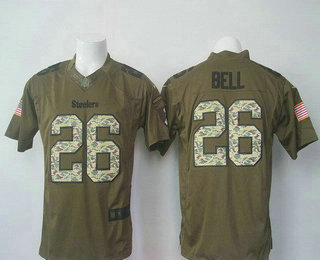 Men's Pittsburgh Steelers #26 LeVeon Bell Green Salute to Service 2015 NFL Nike Limited Jersey