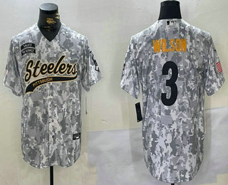 Men's Pittsburgh Steelers #3 Russell Wilson Arctic Camo 2024 Salute to Service Stitched Baseball Jersey