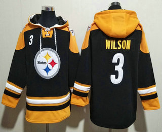 Men's Pittsburgh Steelers #3 Russell Wilson Black Ageless Must Have Lace Up Pullover Hoodie