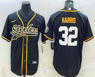 Men's Pittsburgh Steelers #32 Franco Harris Black With Patch Cool Base Stitched Baseball Jersey