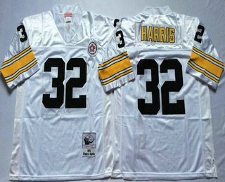 Men's Pittsburgh Steelers #32 Franco Harris White Throwback Jersey by Mitchell & Ness