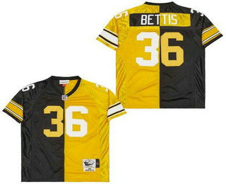 Men's Pittsburgh Steelers #36 Jerome Bettis Black Yellow Split Throwback Jersey