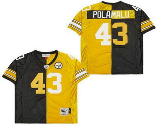 Men's Pittsburgh Steelers #43 Troy Polamalu Black Yellow Split Throwback Jersey