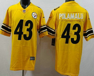 Men's Pittsburgh Steelers #43 Troy Polamalu Limited Yellow Inverted Vapor Jersey