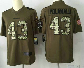 Men's Pittsburgh Steelers #43 Troy Polamalu Retired Player Green Salute to Service 2015 NFL Nike Limited Jersey