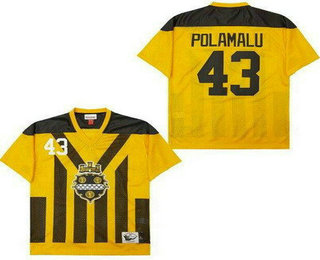 Men's Pittsburgh Steelers #43 Troy Polamalu Yellow Throwback Jersey