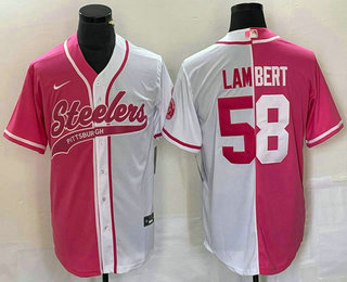 Men's Pittsburgh Steelers #58 Jack Lambert Pink White Two Tone With Patch Cool Base Stitched Baseball Jersey