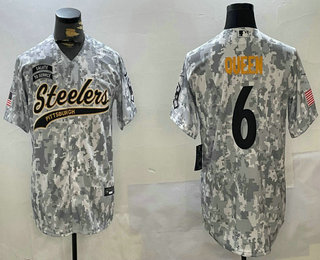 Men's Pittsburgh Steelers #6 Patrick Queen Arctic Camo 2024 Salute to Service Stitched Baseball Jersey