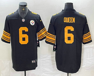Men's Pittsburgh Steelers #6 Patrick Queen Black Yellow 2022 Color Rush Stitched Nike Limited Jersey