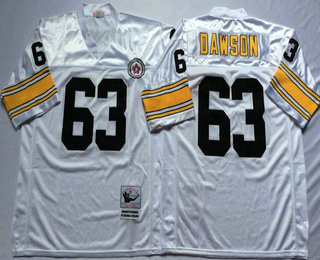 Men's Pittsburgh Steelers #63 Dermontti Dawson White Throwback Jersey by Mitchell & Ness