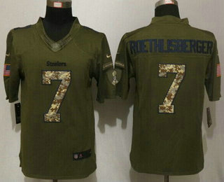 Men's Pittsburgh Steelers #7 Ben Roethlisberger Green Salute to Service 2015 NFL Nike Limited Jersey