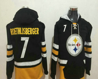 Men's Pittsburgh Steelers #7 Ben Roethlisberger NEW Black Pocket Stitched NFL Pullover Hoodie