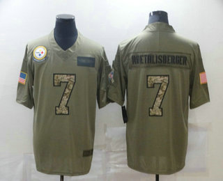 Men's Pittsburgh Steelers #7 Ben Roethlisberger Olive Camo 2019 Salute To Service Stitched NFL Nike Limited Jersey