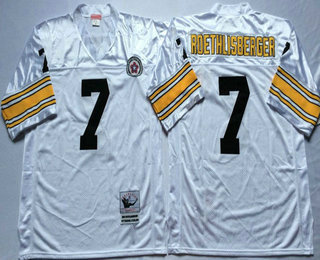 Men's Pittsburgh Steelers #7 Ben Roethlisberger White Throwback Jersey by Mitchell & Ness