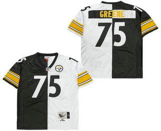 Men's Pittsburgh Steelers #75 Joe Greene Black White Split Throwback Jersey