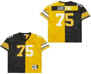 Men's Pittsburgh Steelers #75 Joe Greene Black Yellow Split Throwback Jersey