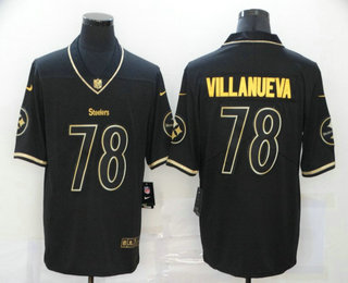 Men's Pittsburgh Steelers #78 Alejandro Villanueva Black 100th Season Golden Edition Jersey