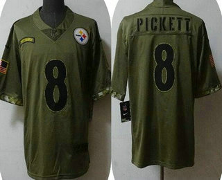 Men's Pittsburgh Steelers #8 Kenny Pickett Limited Olive 2022 Salute To Service Jersey