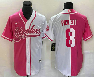 Men's Pittsburgh Steelers #8 Kenny Pickett Pink White Two Tone With Patch Cool Base Stitched Baseball Jersey