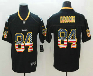 Men's Pittsburgh Steelers #84 Antonio Brown 2018 USA Flag Fashion Black Color Rush Stitched Nike Limited Jersey