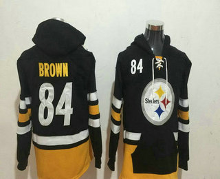 Men's Pittsburgh Steelers #84 Antonio Brown NEW Black Pocket Stitched NFL Pullover Hoodie