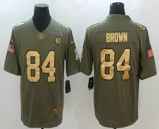 Men's Pittsburgh Steelers #84 Antonio Brown Olive with Gold 2017 Salute To Service Stitched NFL Nike Limited Jersey