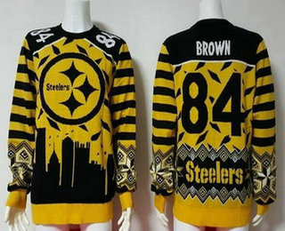 Men's Pittsburgh Steelers #84 Antonio Brown Yellow With Black NFL Sweater